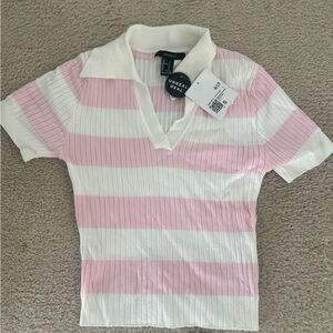 Forever 21 Pink and White Striped Polo Shirt for Juniors
